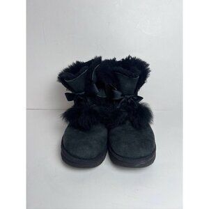 Ugg Gita Boot Genuine Shearling Asphalt Black Suede Size 7 Bow
